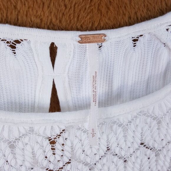 FREE PEOPLE Womens Top Small White Pullover Peplum Sheer Stretch FIRE ISLAND - Picture 5 of 11